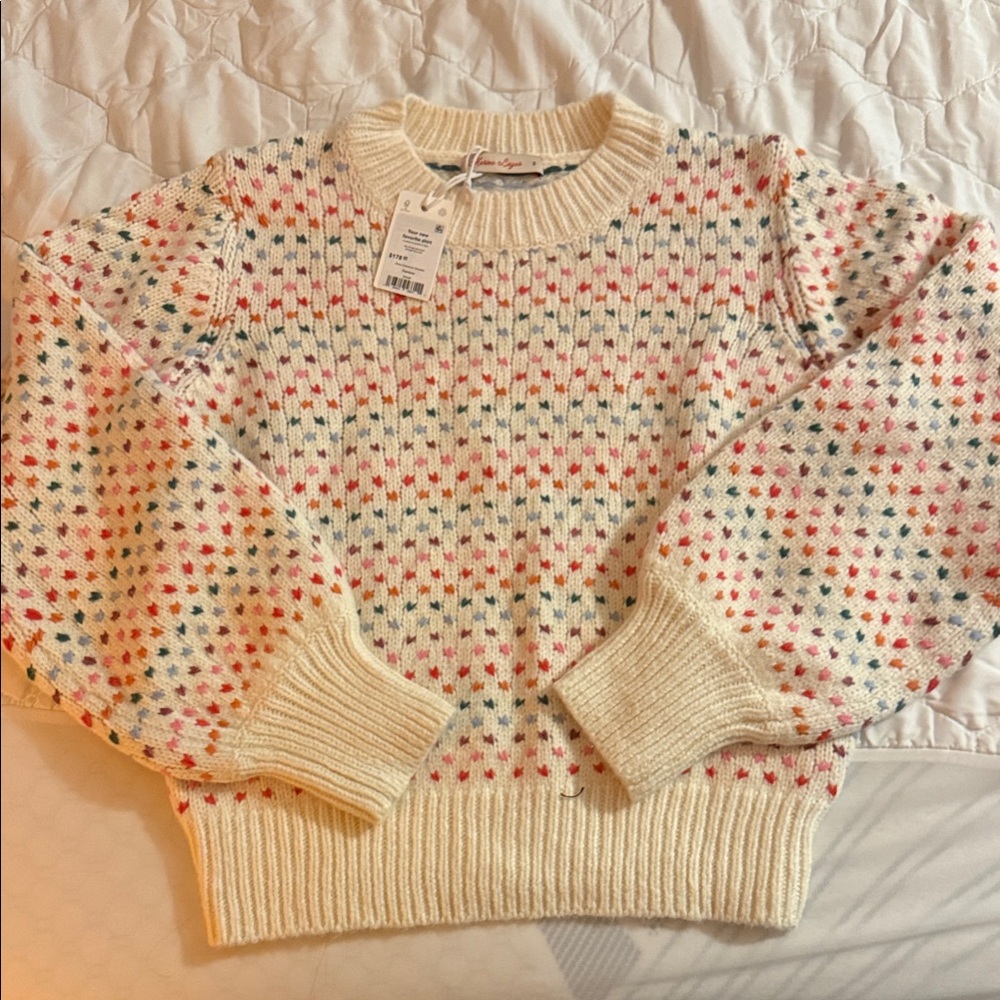 Marine Layer Cream Sweater with Colorful Dots